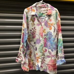 Multicoloured watercolor floral button-up tunic blouse shirt